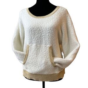 Juicy Couture white and gold large fuzzy cropped sweater